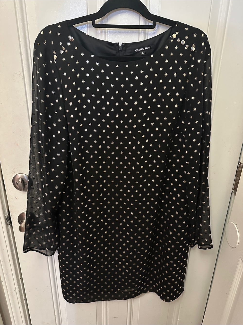 Gianni Bini Black Dress with Silver Dot Embellishment Polka dot dress size L